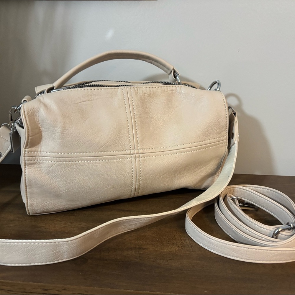 VaschySac faux leather crossbody shoulder purse cream double zip compartments